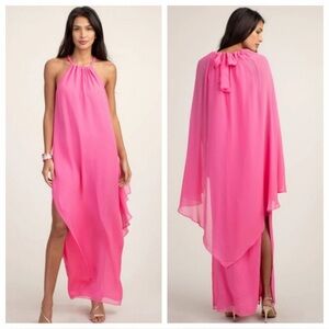 NWT Trina Turk Silk Cape Evening Dress XS Pink Elegant Beach Wedding Guest Maxi